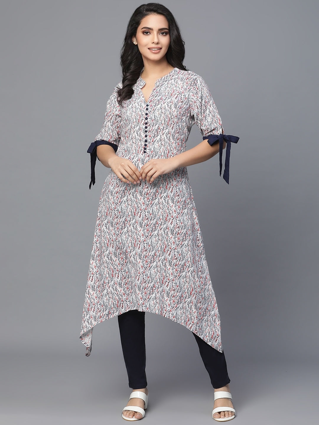 White Rayon Printed Kurta