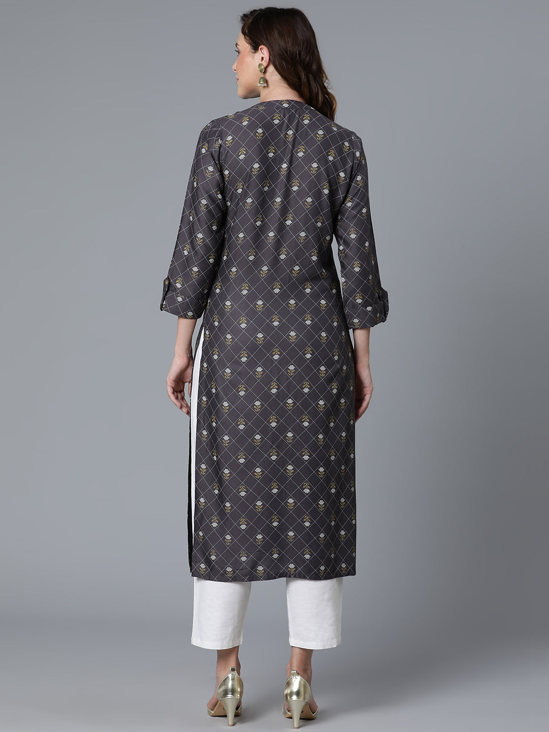 Grey Rayon Printed Kurta