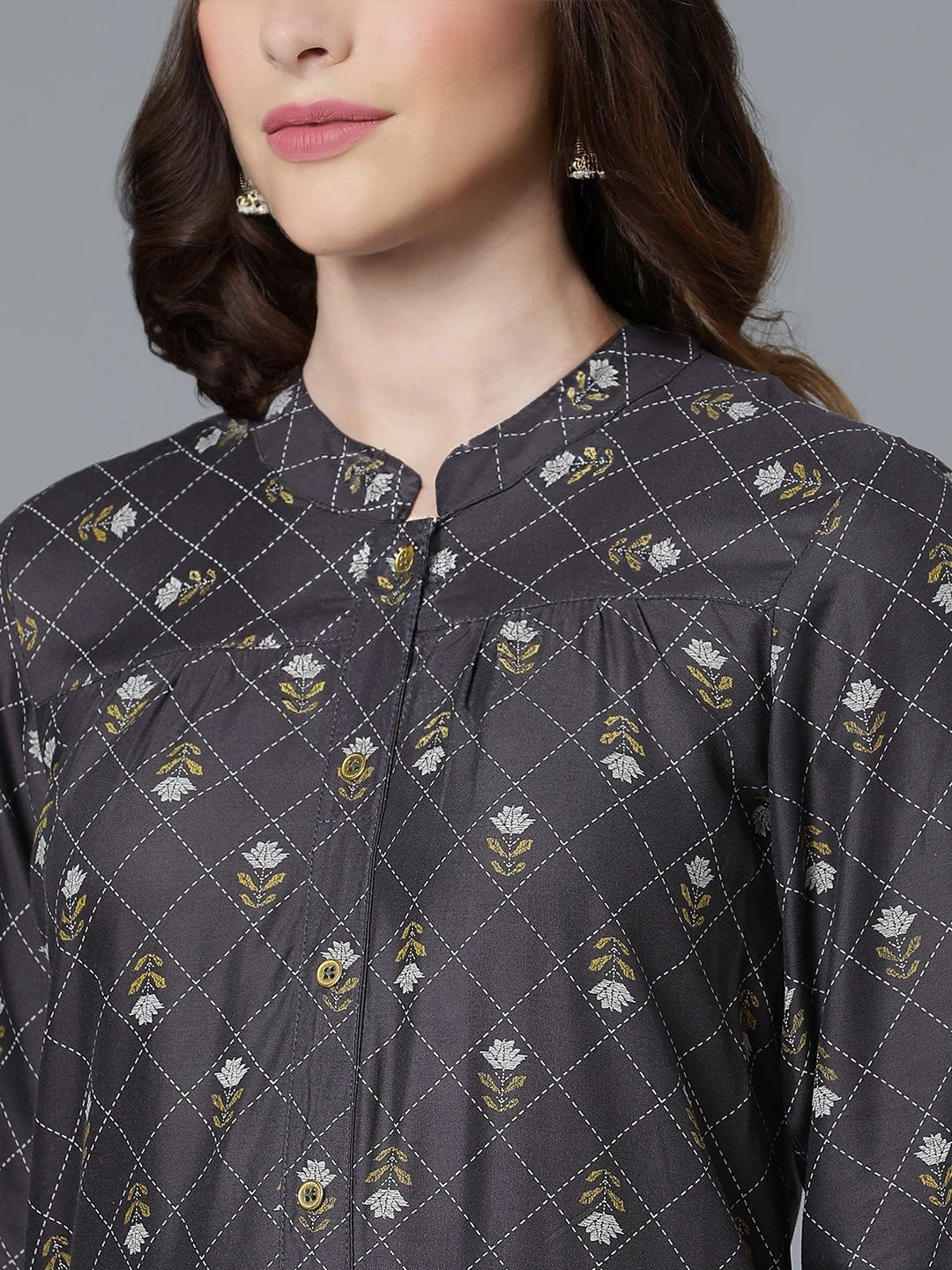 Grey Rayon Printed Kurta