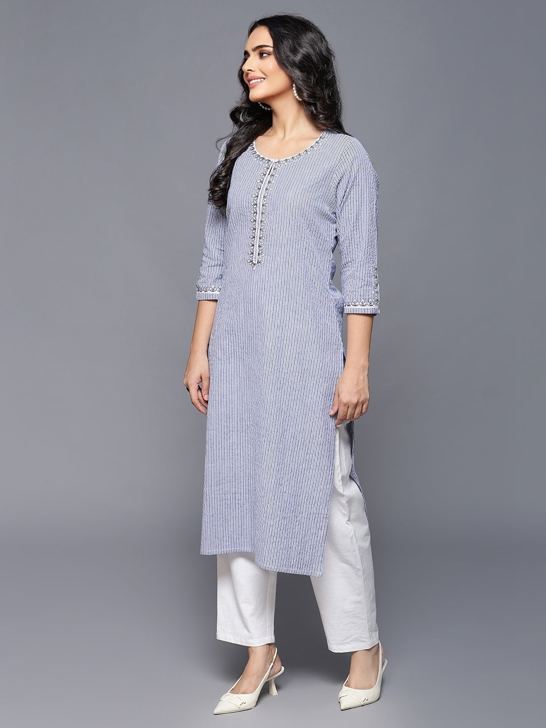 Blue Cotton Printed Kurta