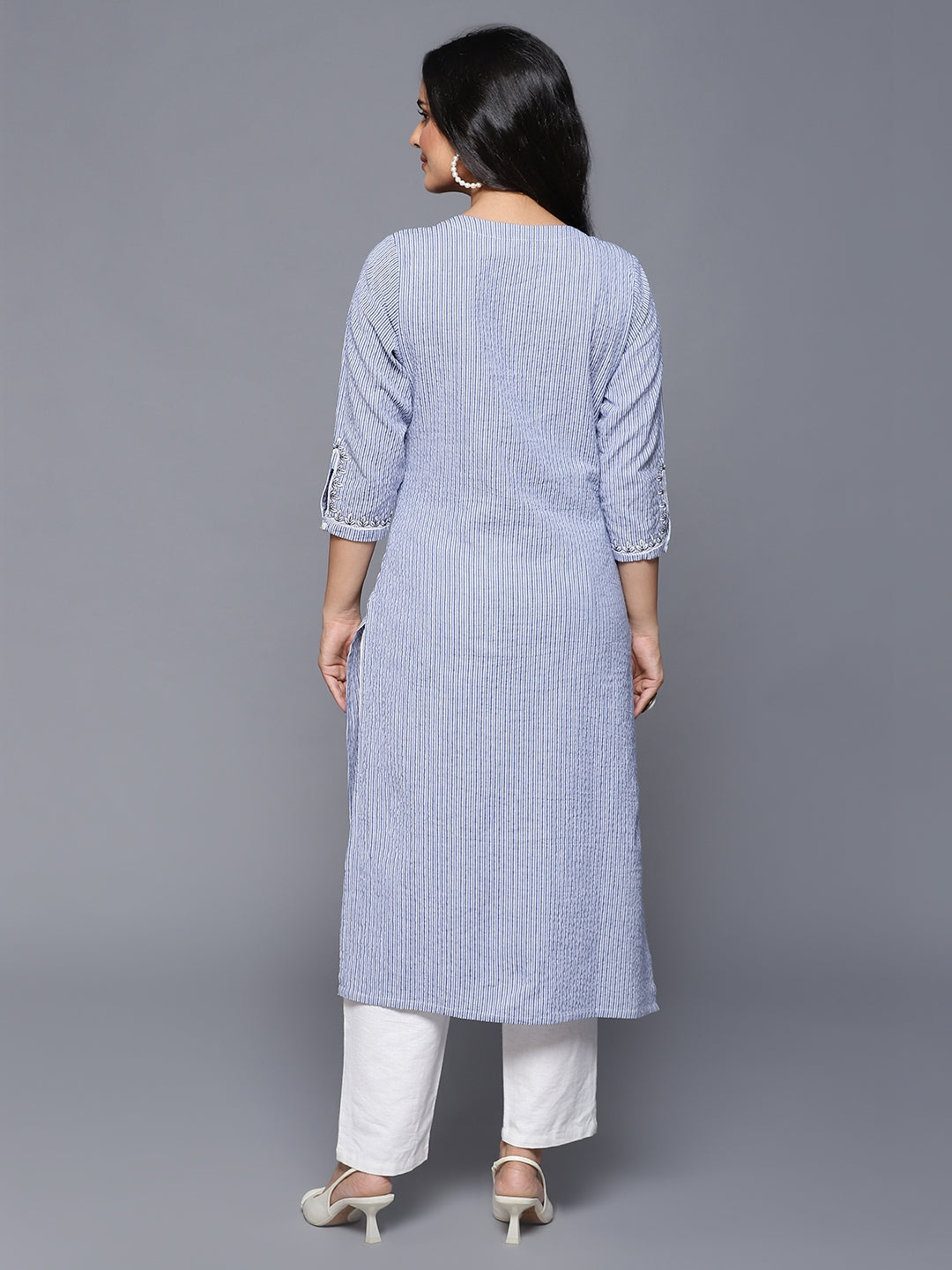 Blue Cotton Printed Kurta