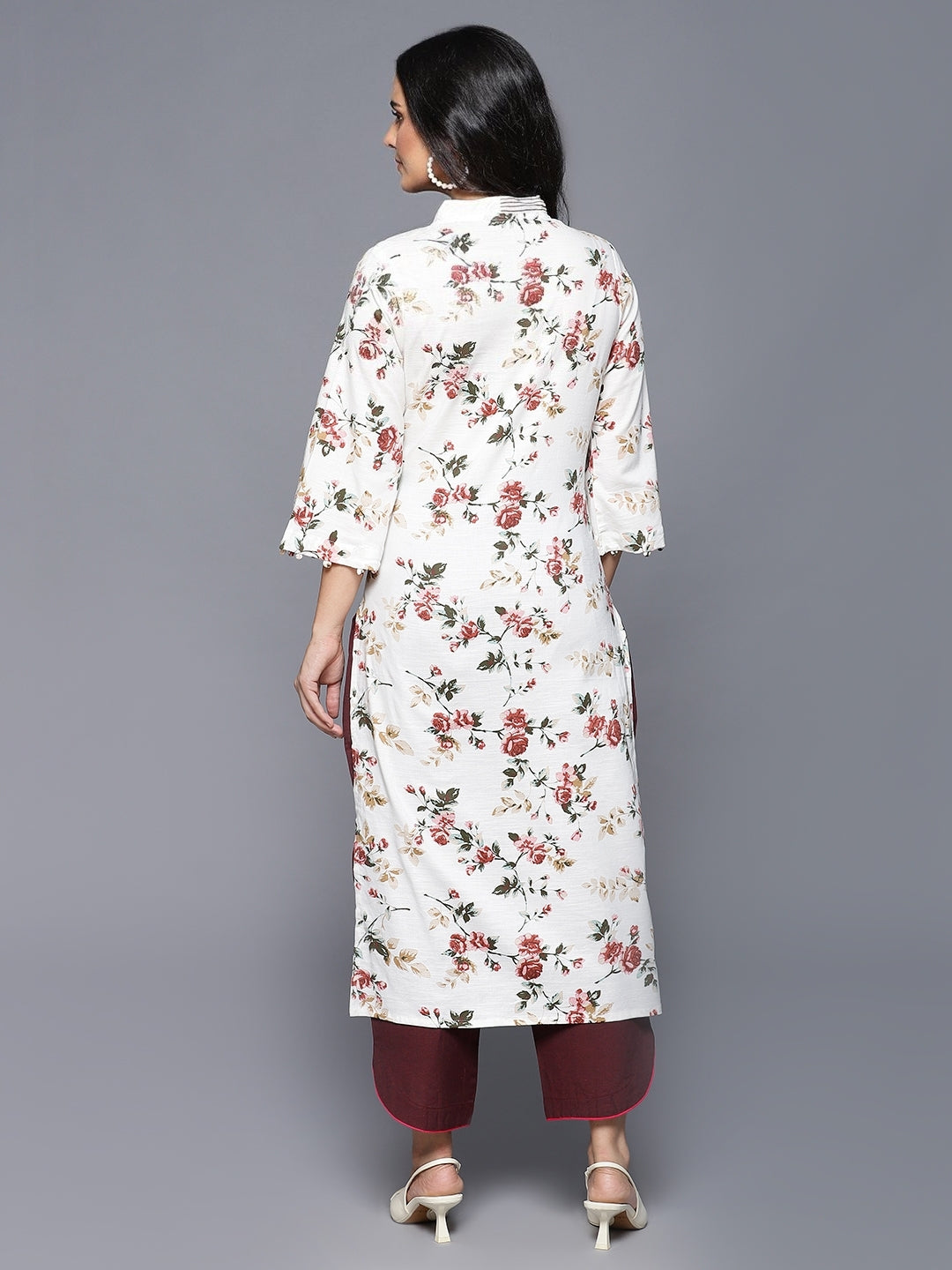 Off White Rayon Printed Kurta