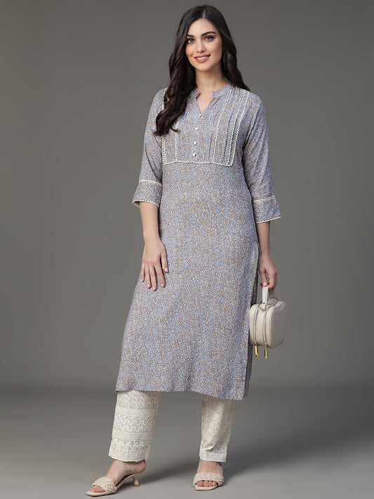 Grey Rayon Printed Kurta