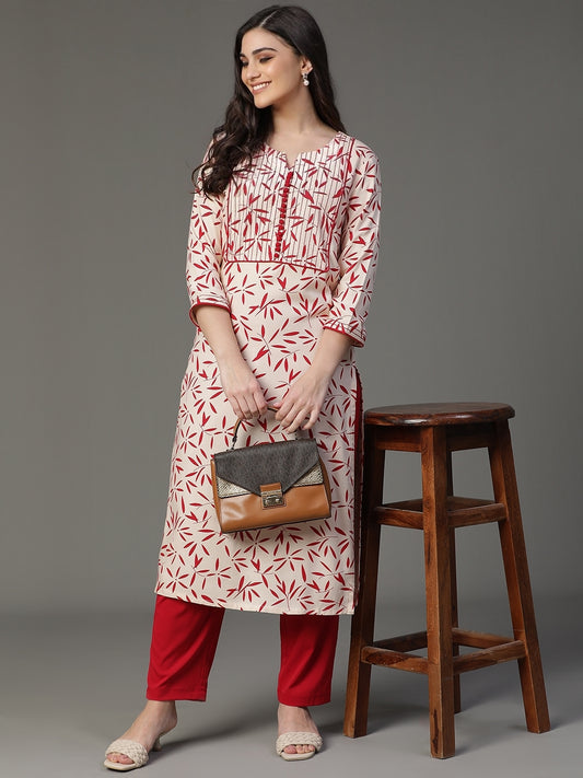 Off White Rayon Printed Kurta