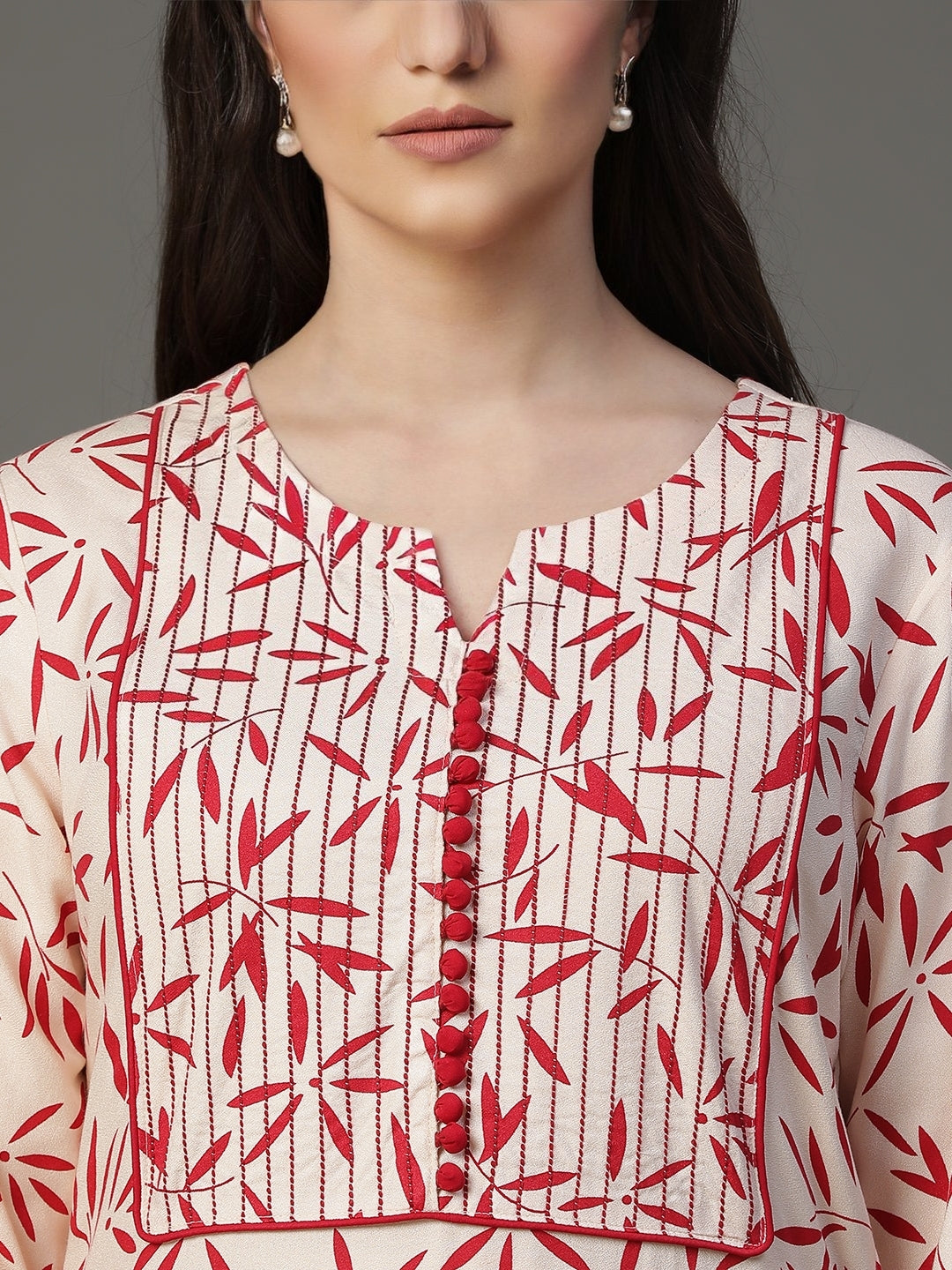 Off White Rayon Printed Kurta