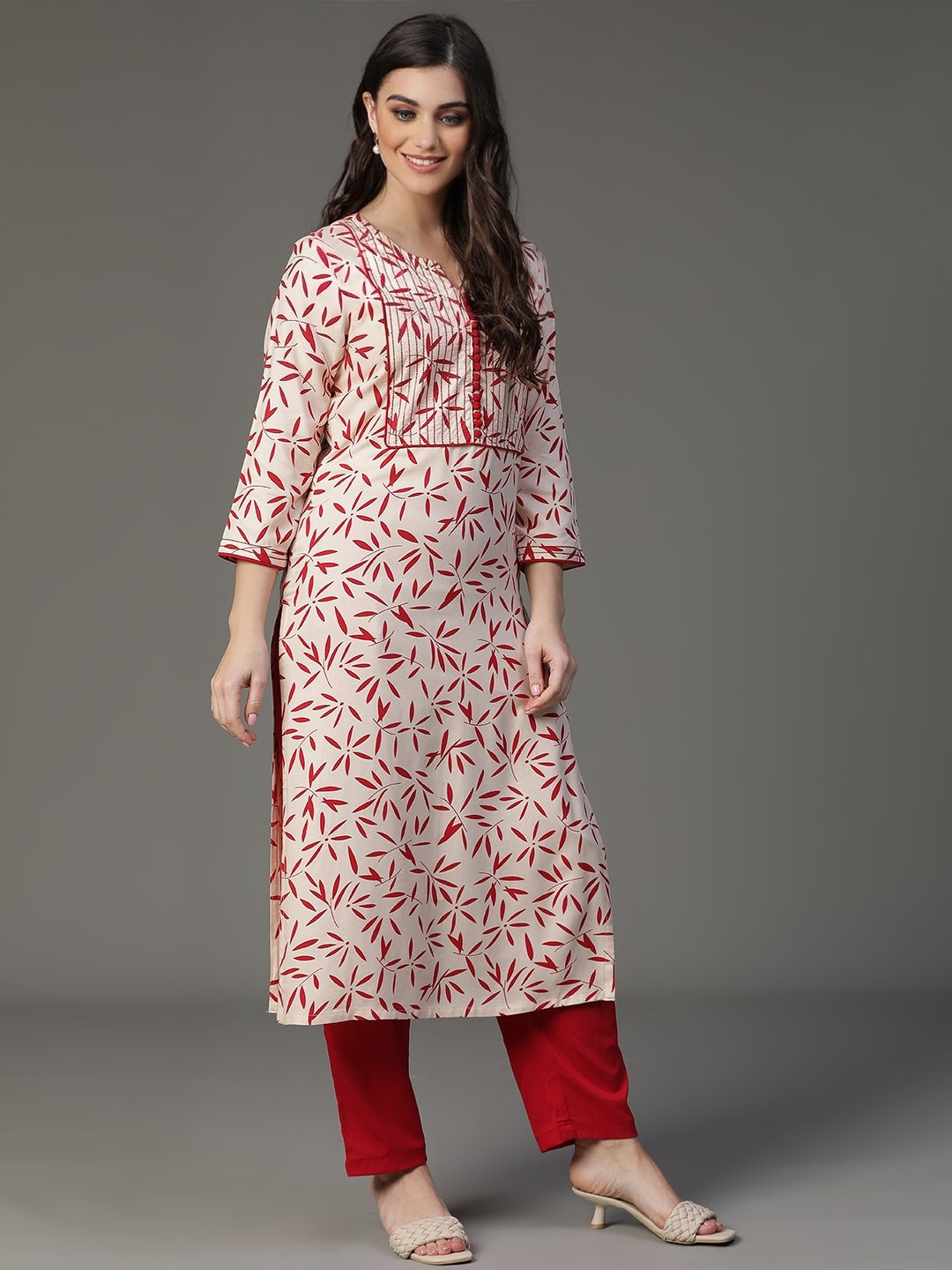 Off White Rayon Printed Kurta