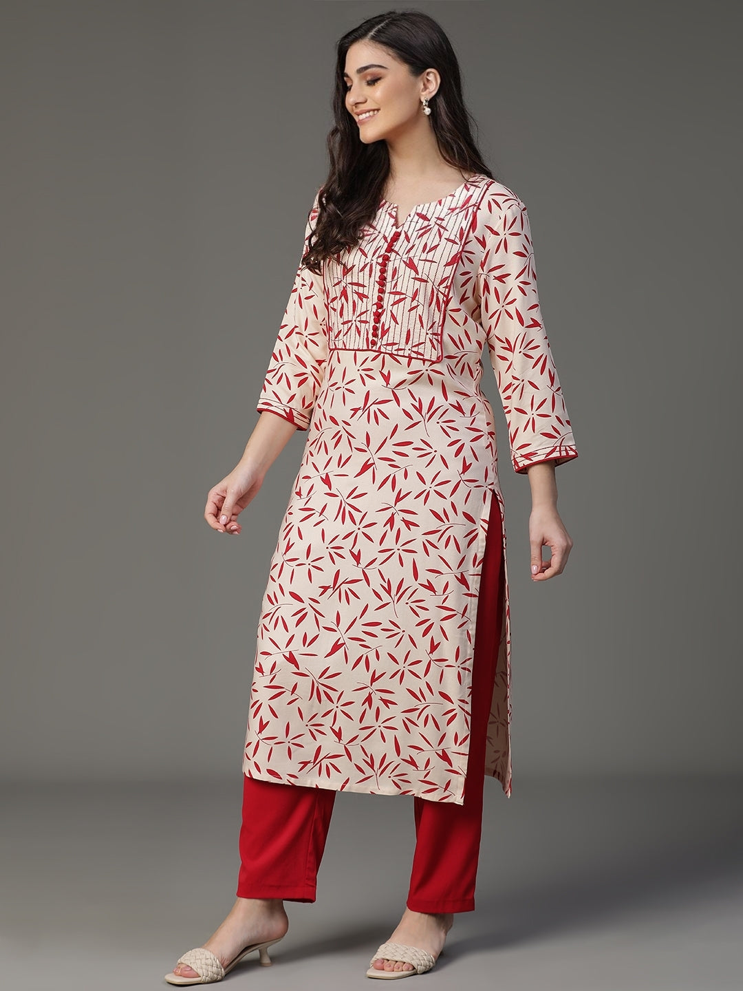 Off White Rayon Printed Kurta