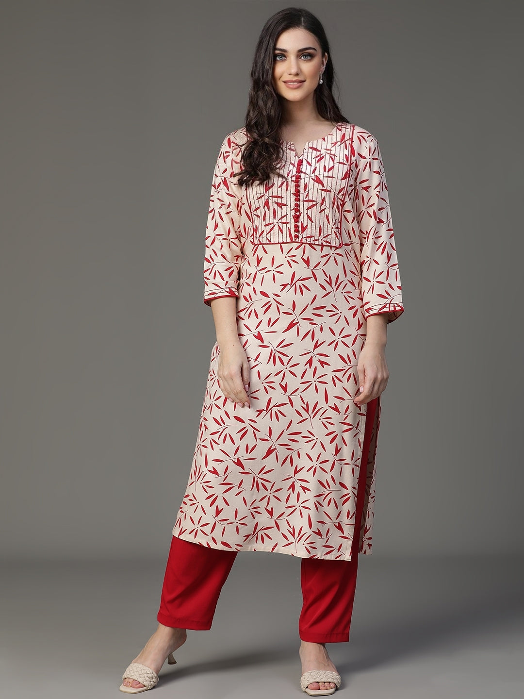 Off White Rayon Printed Kurta