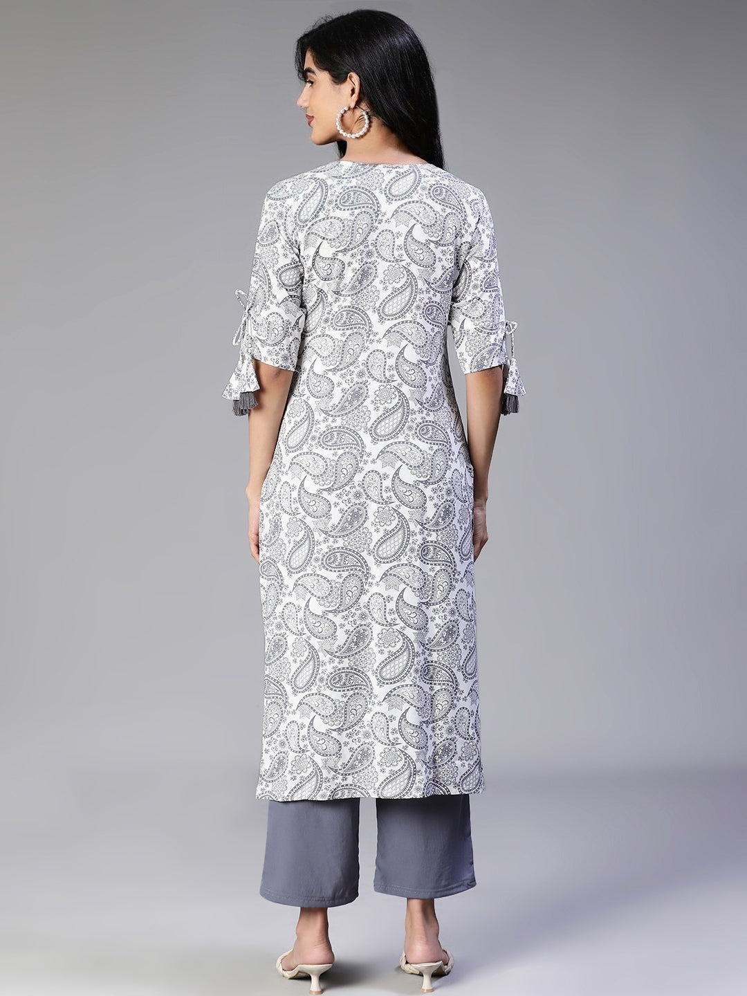 Off White Rayon Printed Kurta