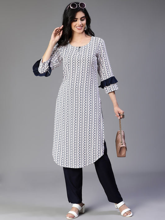 Off White Rayon Printed Kurta