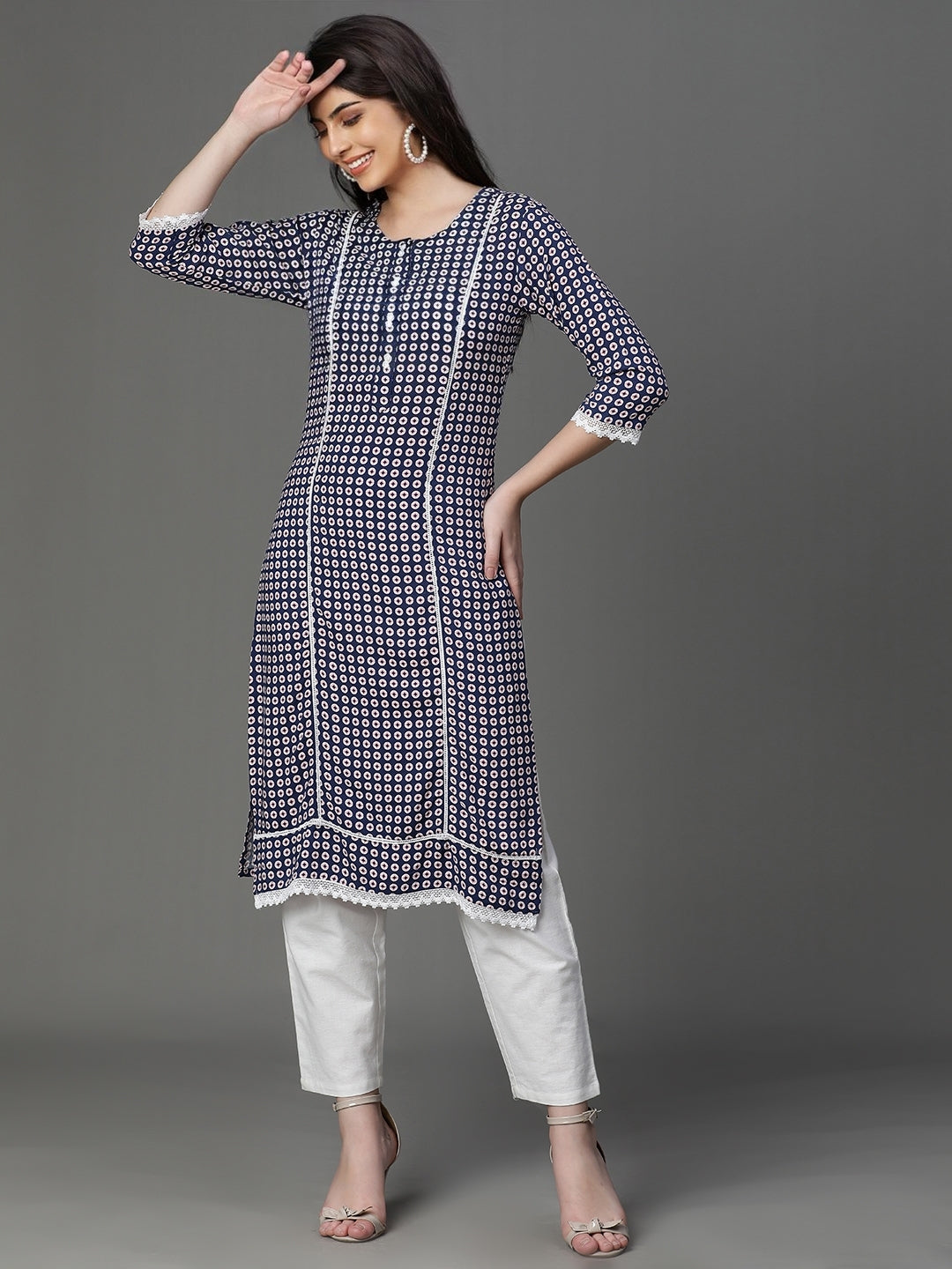 Blue Rayon Printed Kurta