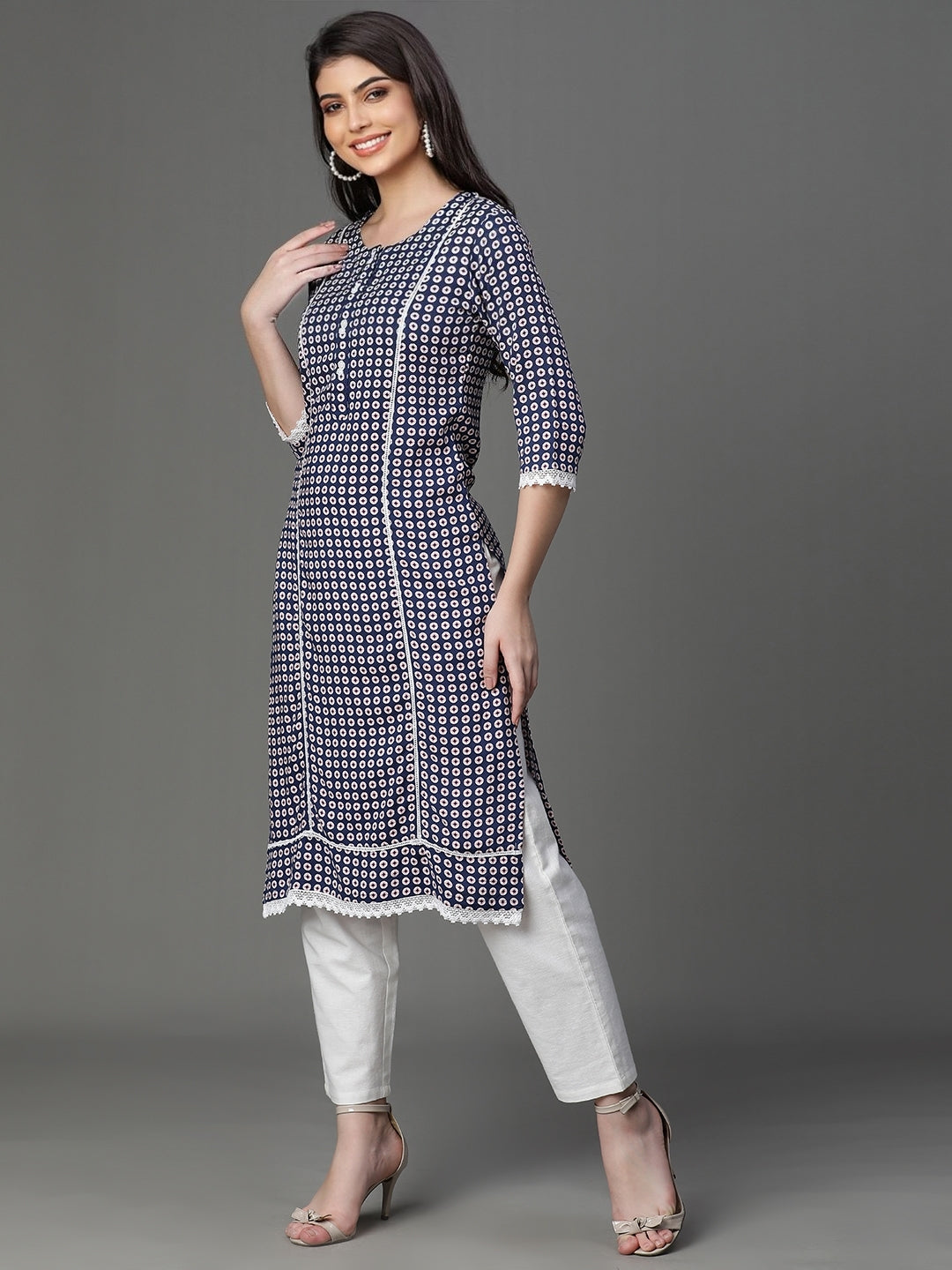 Blue Rayon Printed Kurta