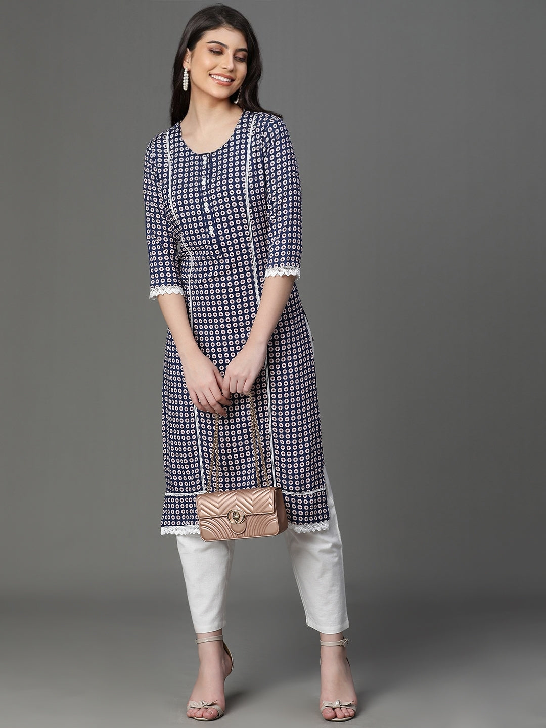 Blue Rayon Printed Kurta