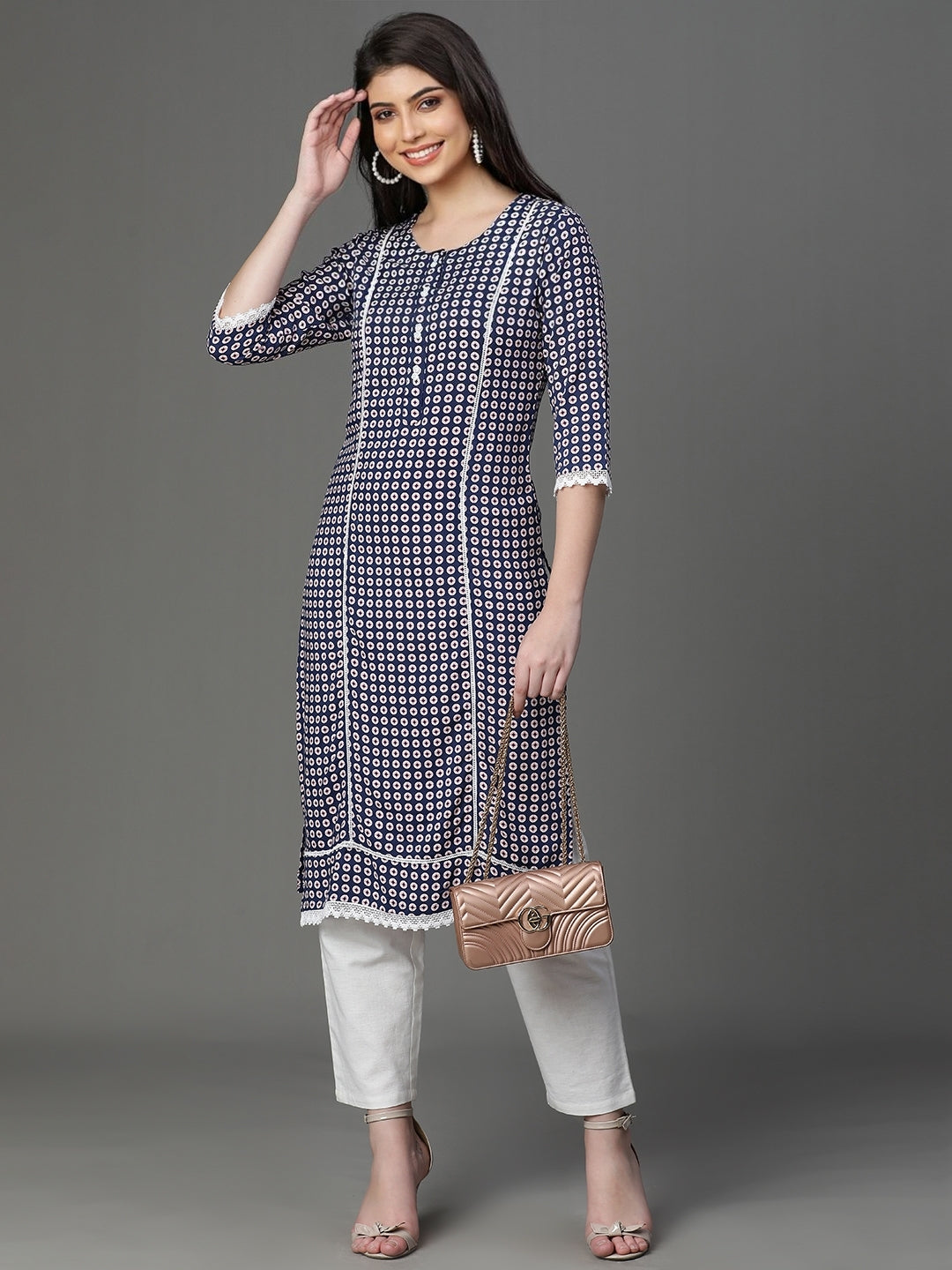 Blue Rayon Printed Kurta