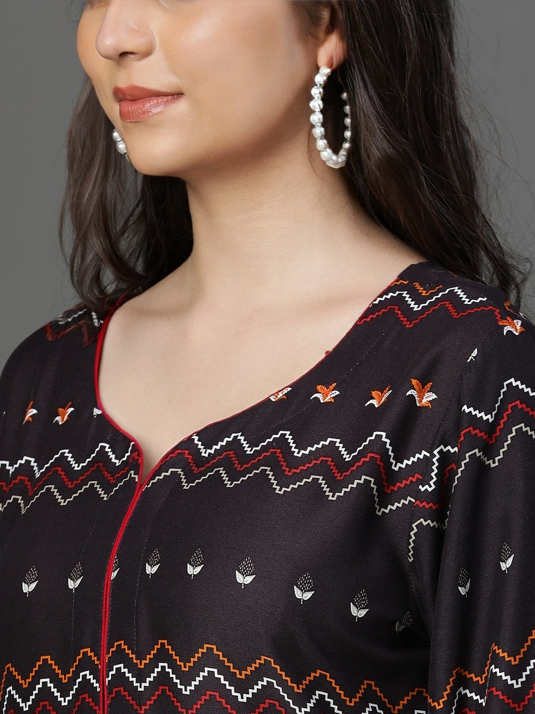 Brown Rayon Printed Kurta