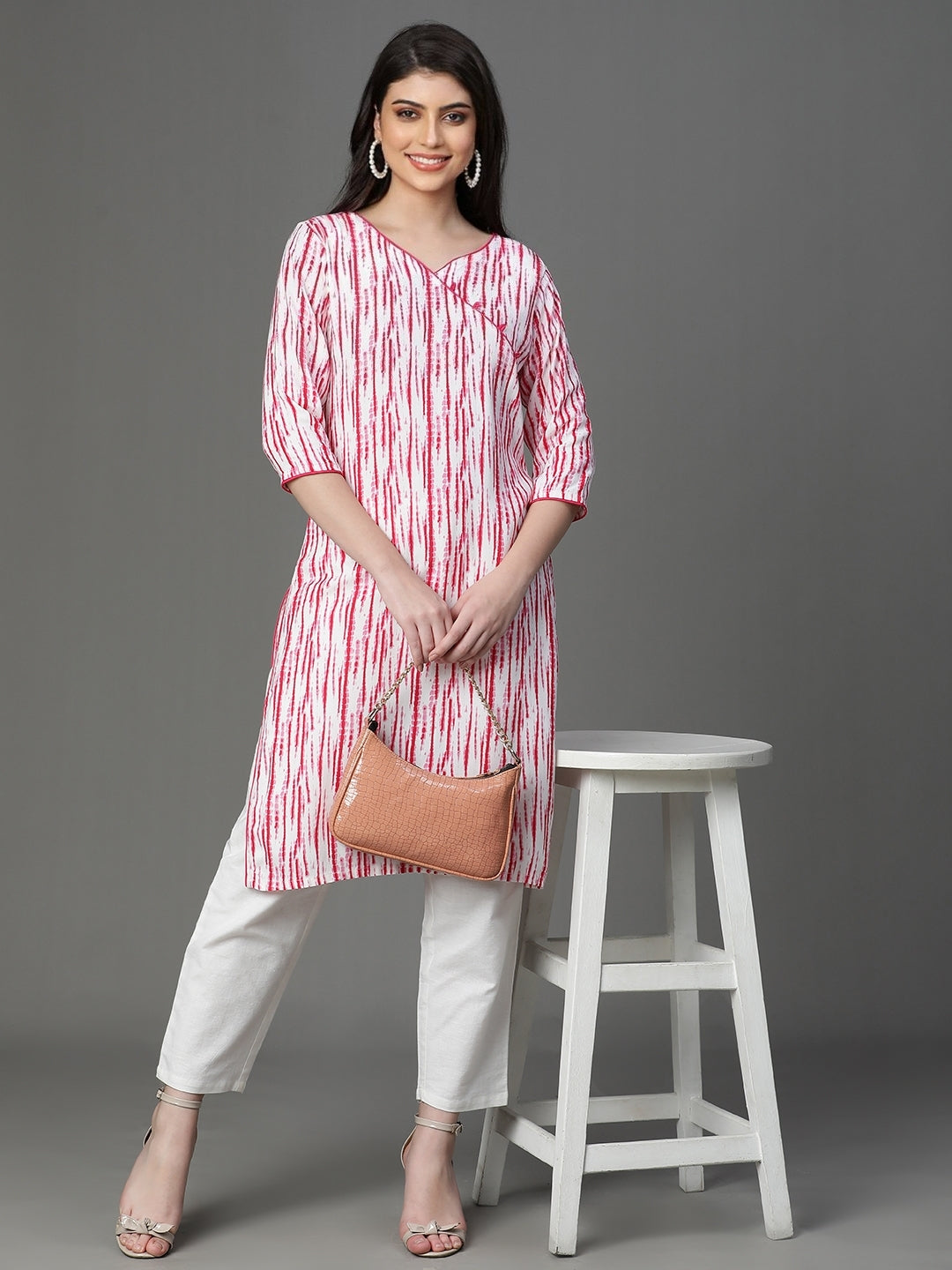 White Rayon Printed Kurta