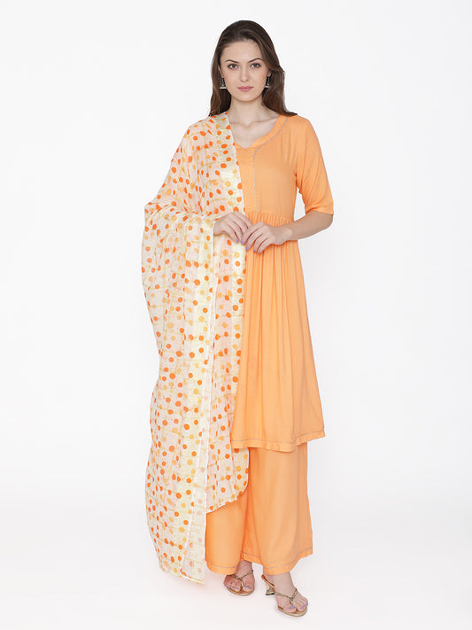 Peach style and comfort with our 3 Pc Kurta Set with Dupatta.