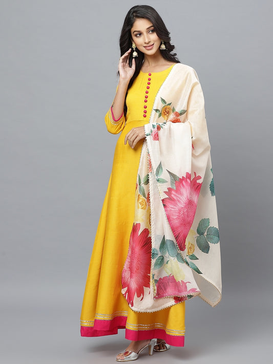 Mustard 2 Pc Dress Set with Rich Chanderi Dupatta