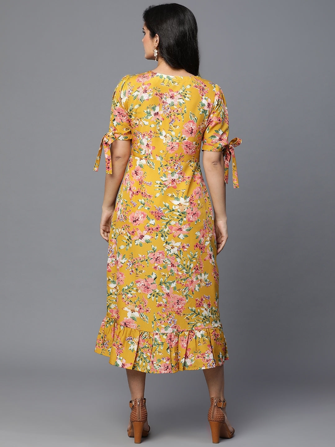 Mustard crepe printed dress