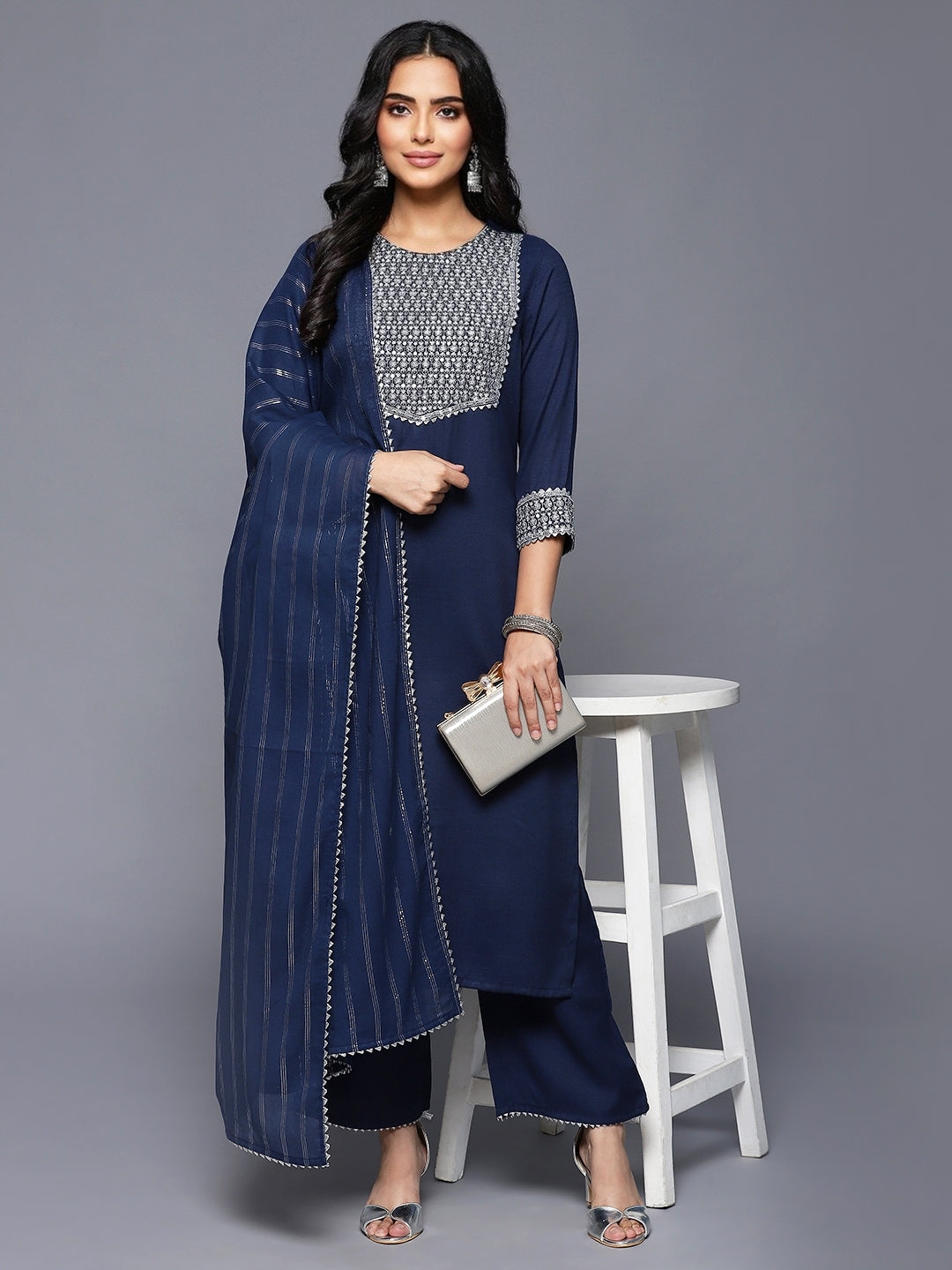 Navy Blue Urbano 3 PC Kurta Set with Dupatta