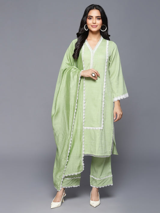 Green 3-piece kurta set with Dupatta