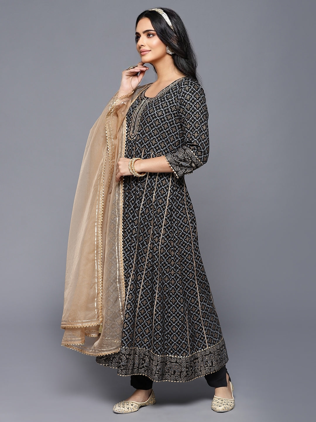 Black ethnic wardrobe with our 2 piece Anarkali Set with Dupatta