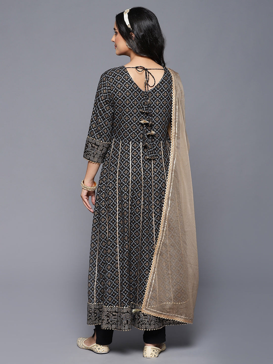 Black ethnic wardrobe with our 2 piece Anarkali Set with Dupatta