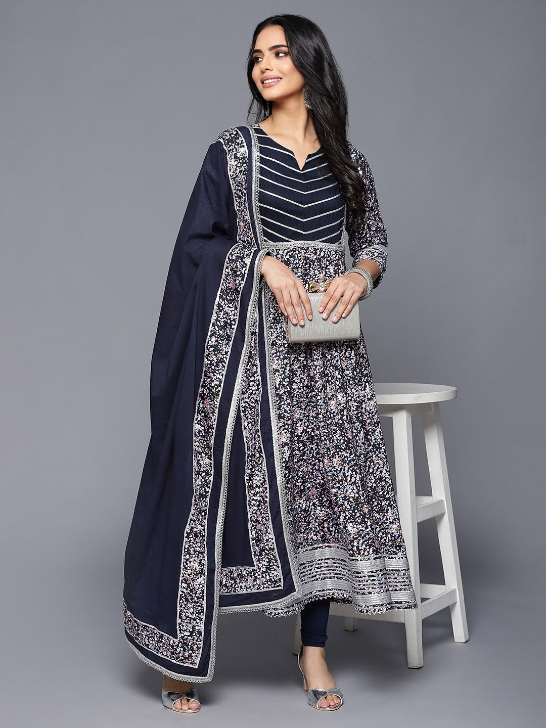 Blue Premium 2-piece Anarkali set with Dupatta