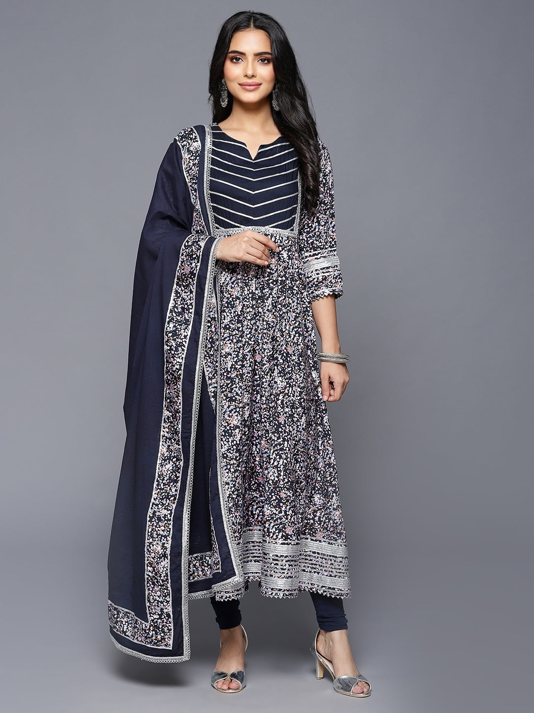 Blue Premium 2-piece Anarkali set with Dupatta