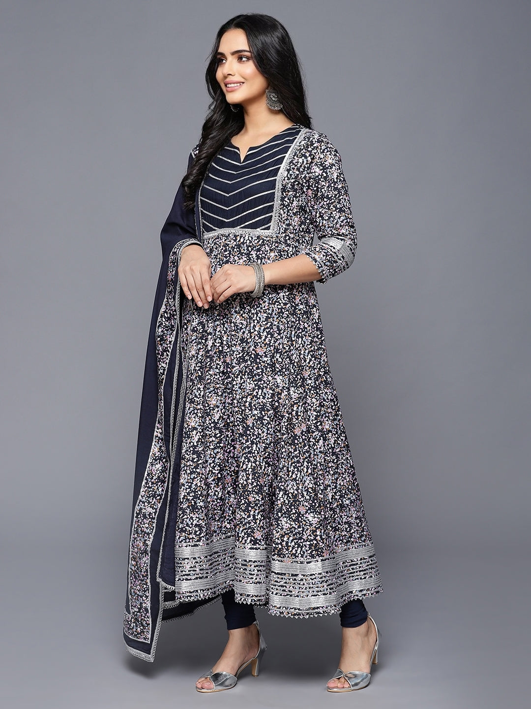 Blue Premium 2-piece Anarkali set with Dupatta