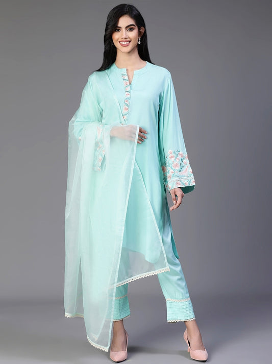 Aqua Designer Kurta Set with Dupatta