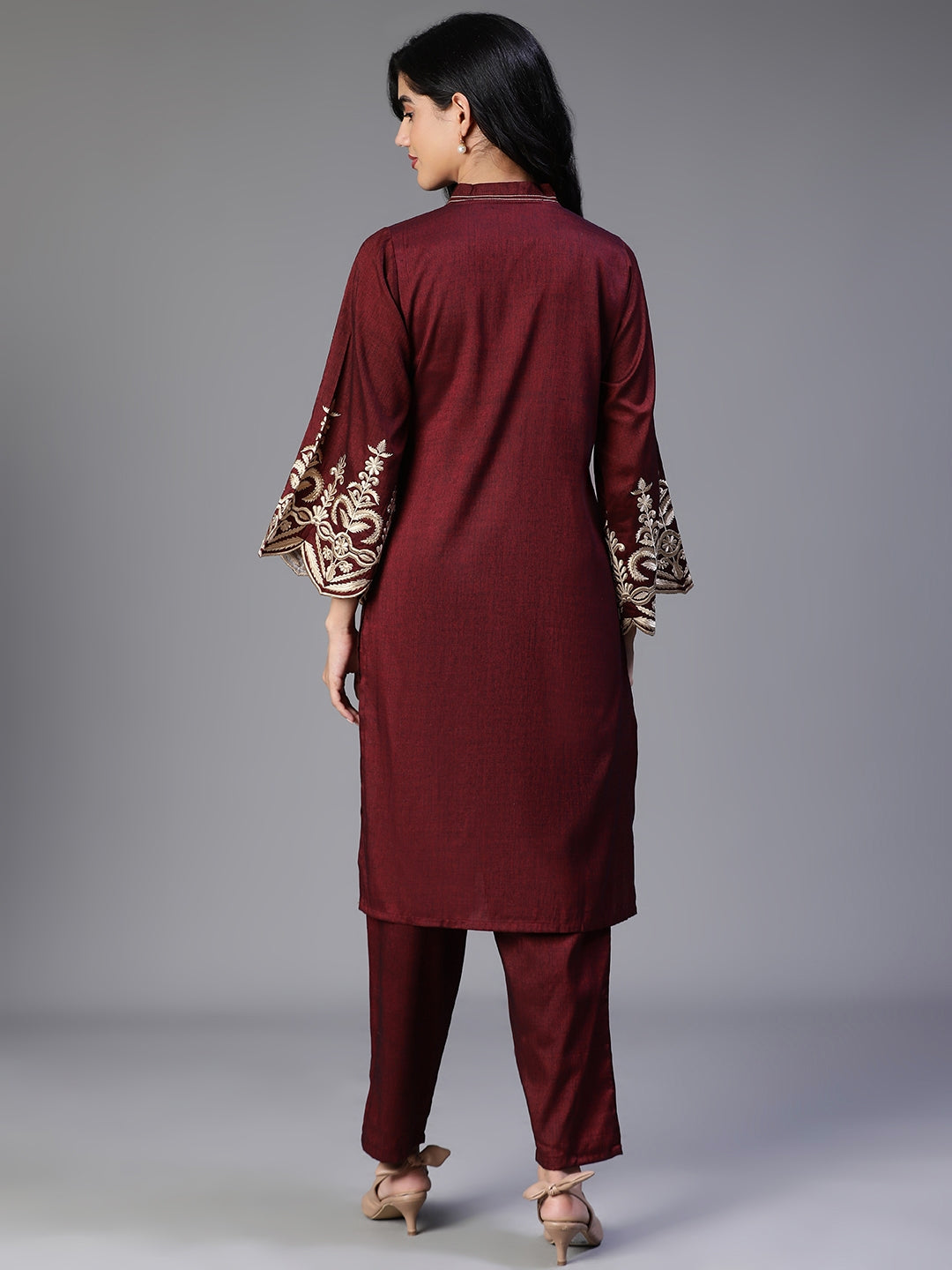 Maroon Premium3 PC Designer Kurta Set With Dupatta