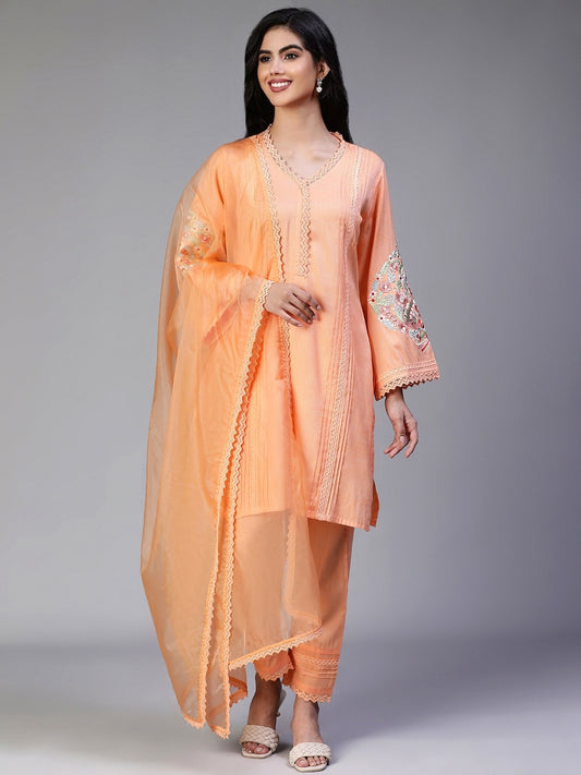 Peach Premium 3 PC Designer Kurta Set with Dupatta