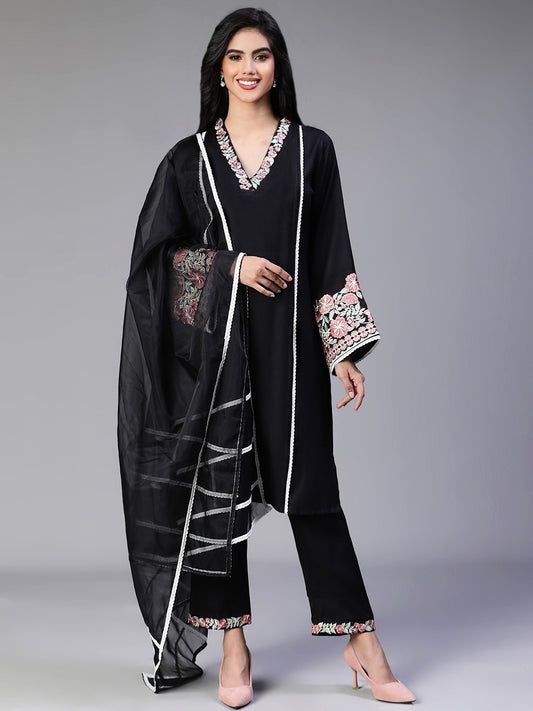 Black Embroidery Pant with Dupatta