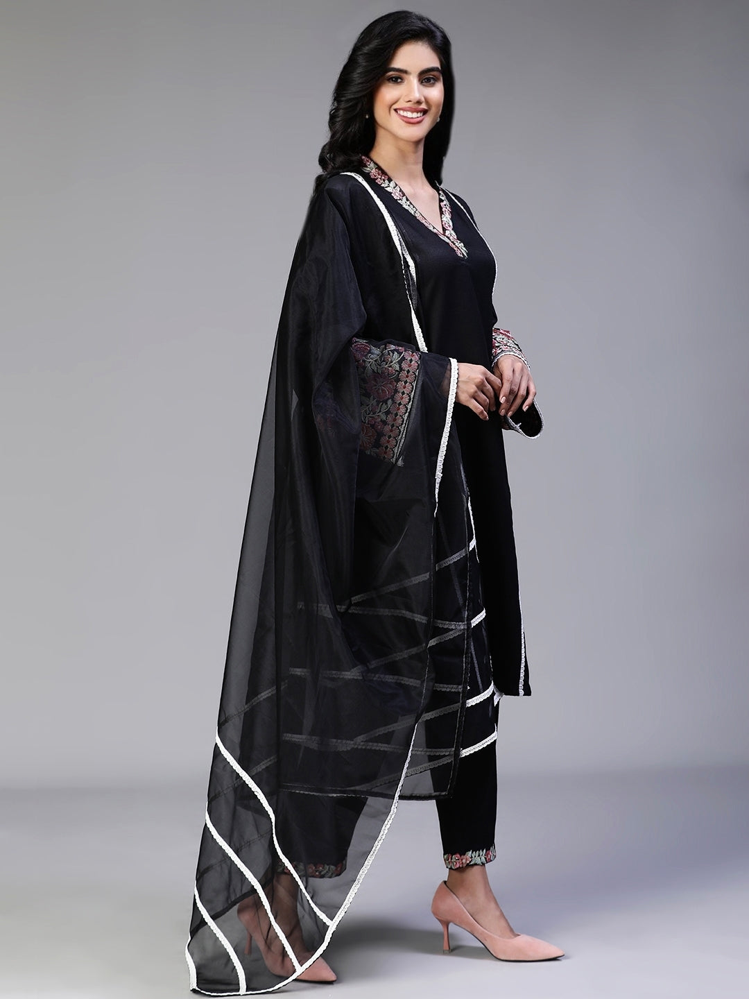 Black Embroidery Pant with Dupatta