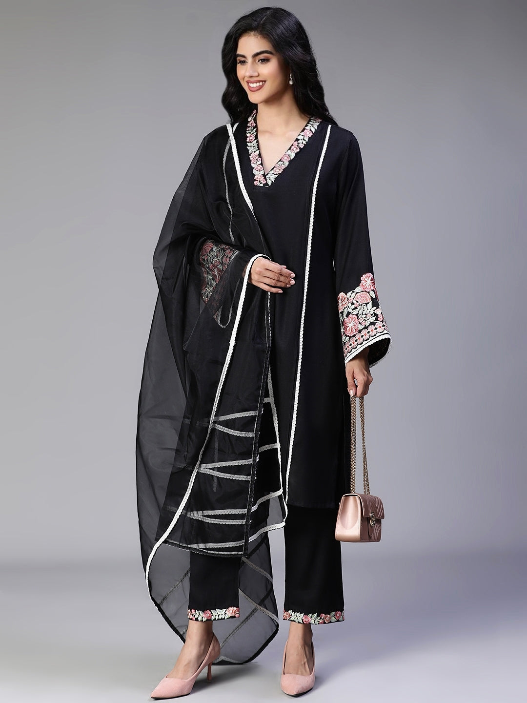 Black Embroidery Pant with Dupatta