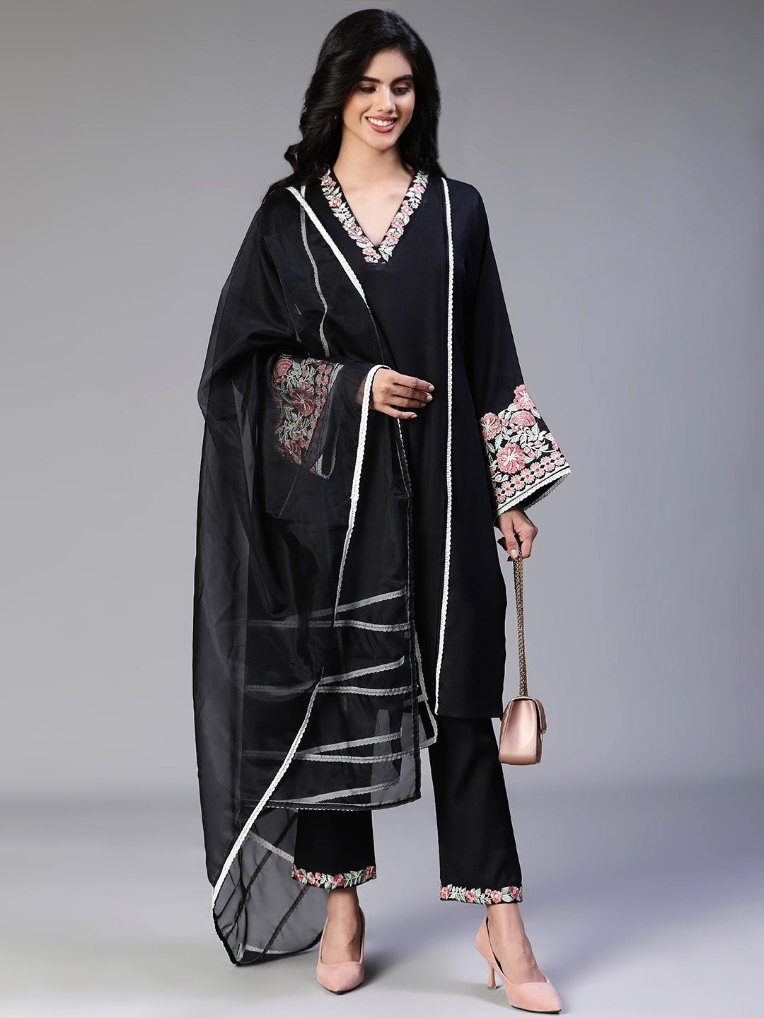 Black Embroidery Pant with Dupatta