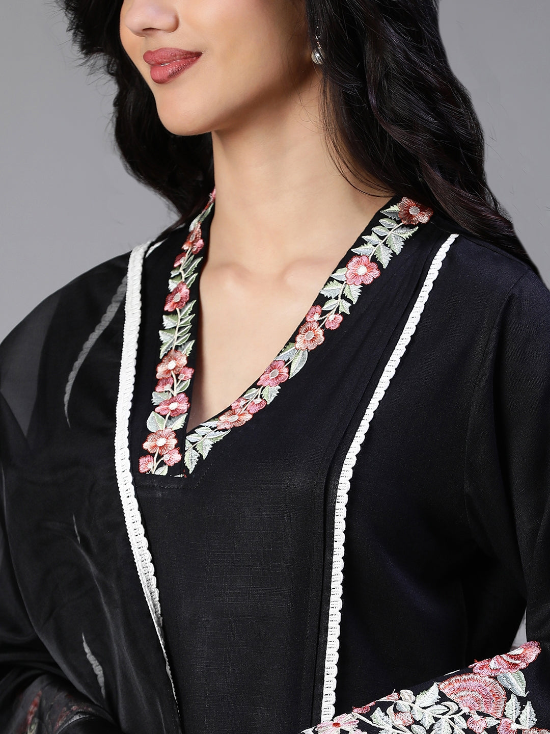 Black Embroidery Pant with Dupatta