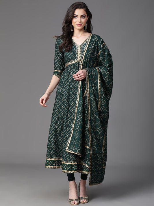 Bottle Green Anarkali with Dupatta