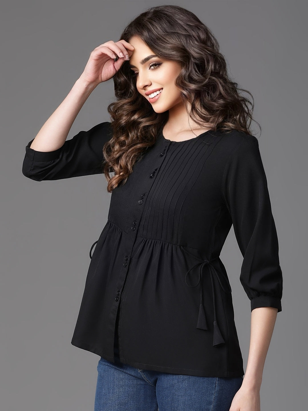 Black Crepe Top with Designer Pintak