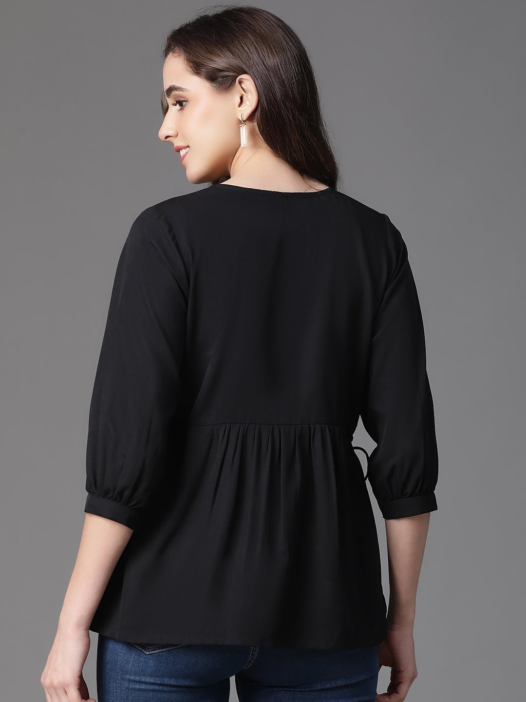 Black Crepe Top with Designer Pintak