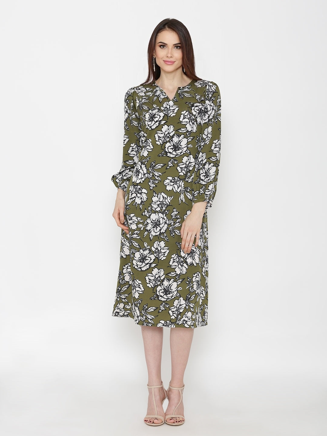 Green Crepe Printed Dress