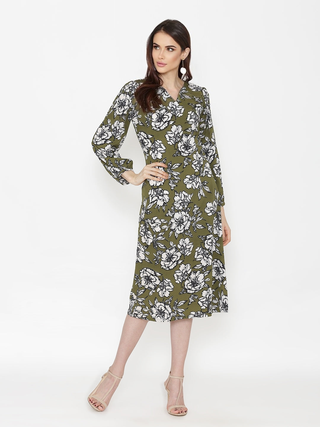 Green Crepe Printed Dress