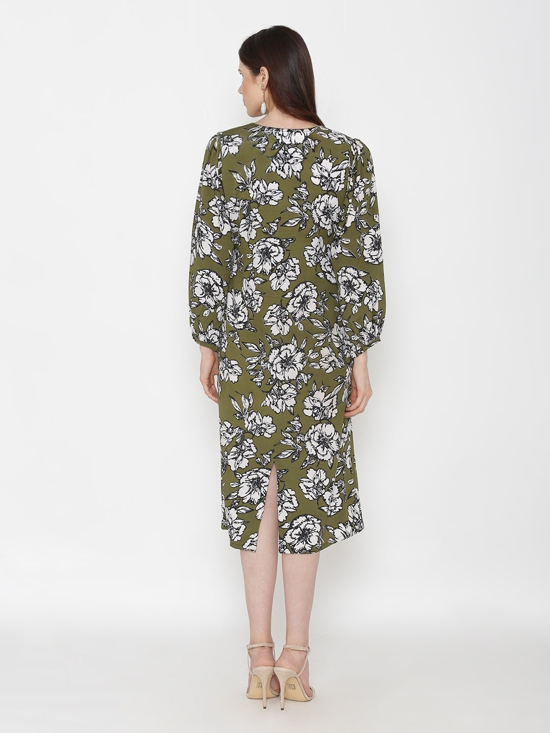 Green Crepe Printed Dress