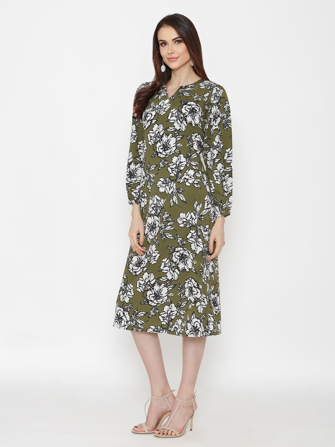 Green Crepe Printed Dress