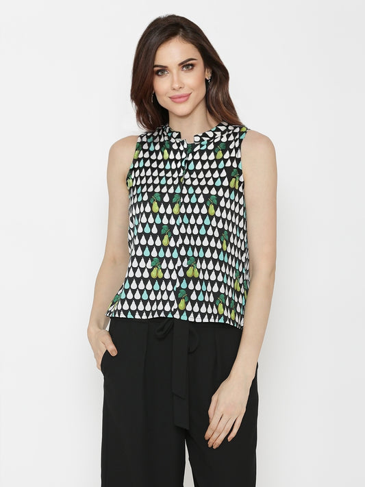 Crepe Fruit Printed Sleeveless Top