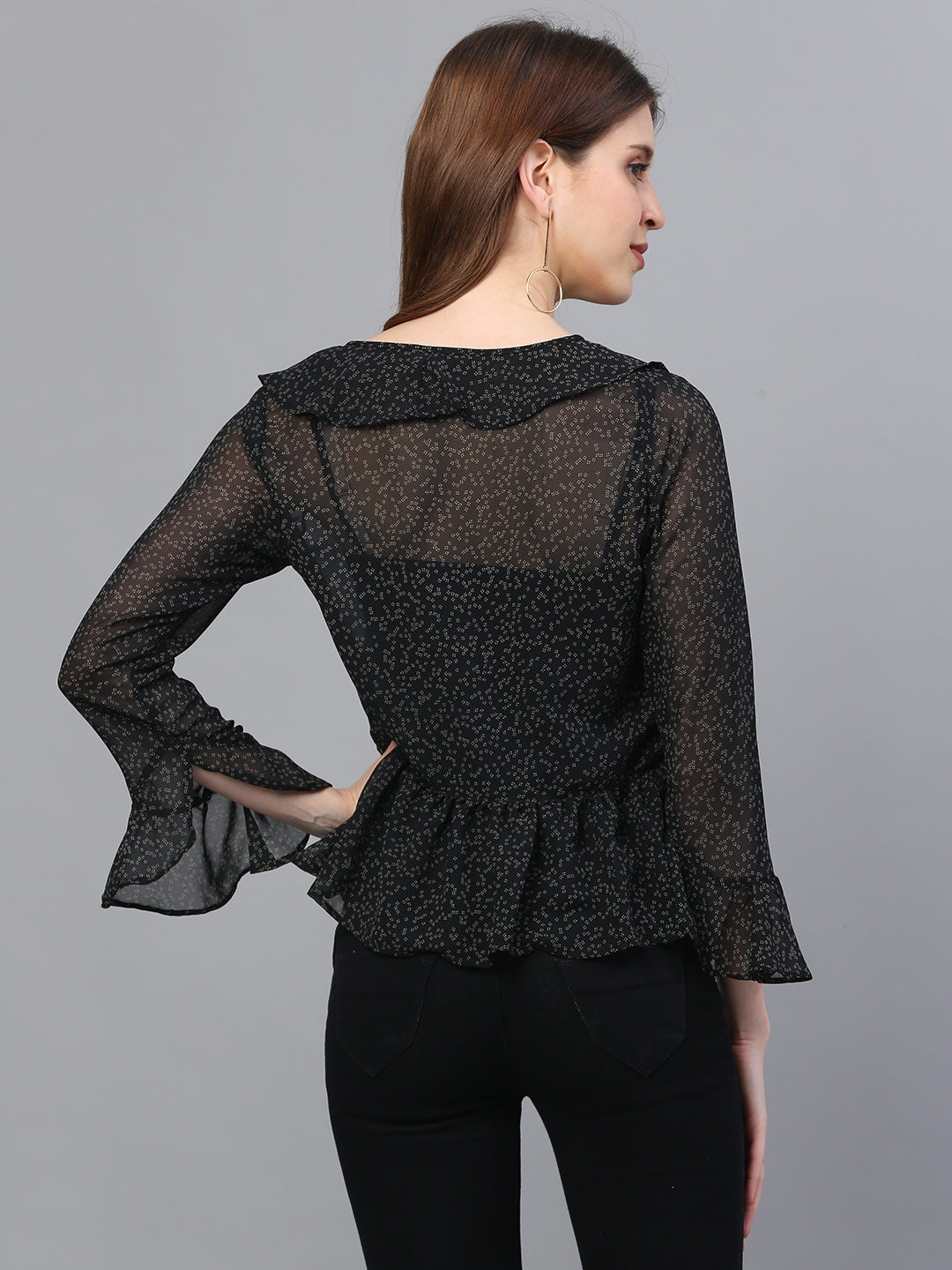 Black Georgette Printed Asymmetric Top