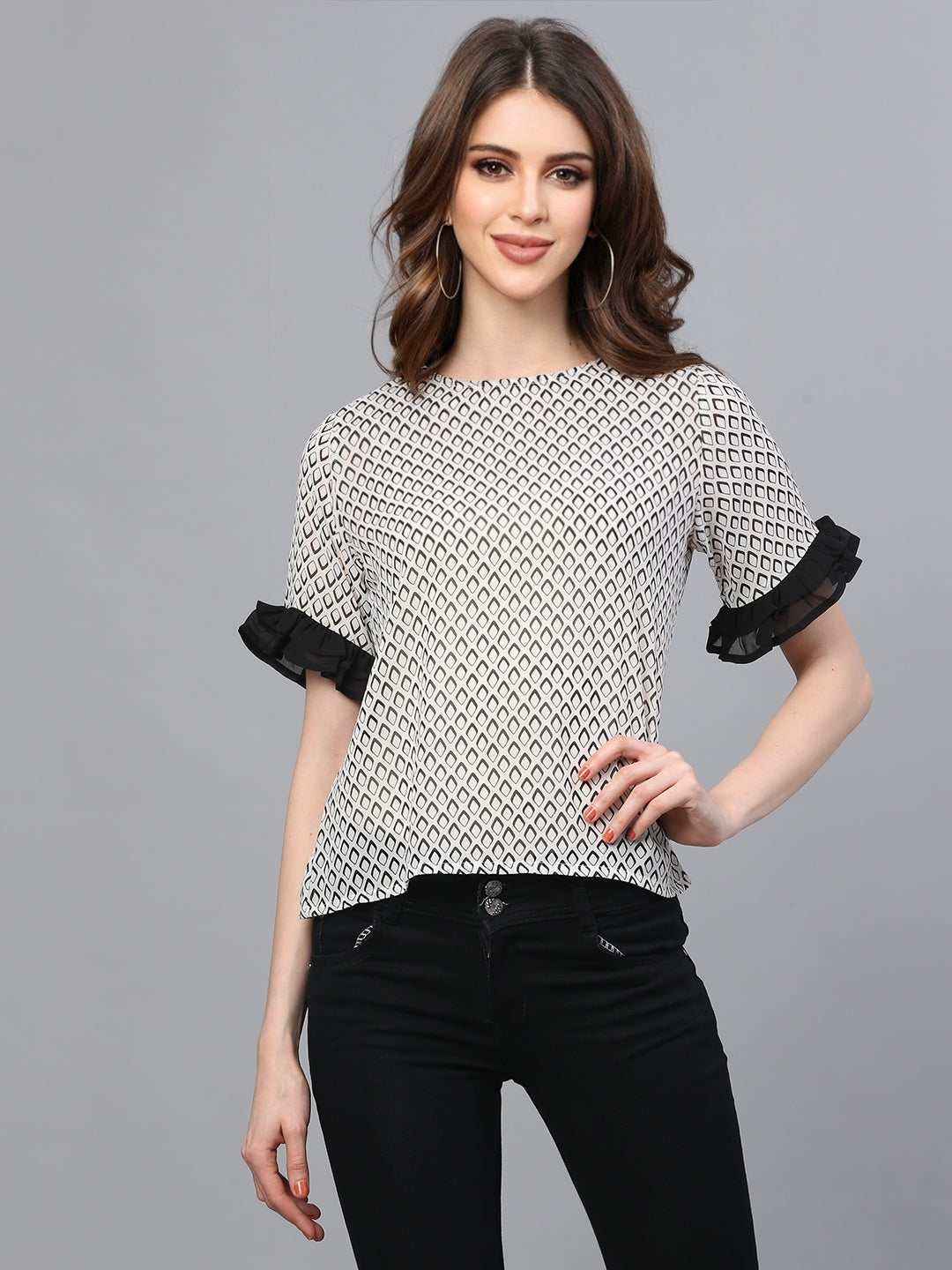 White Printed Georgette  Top