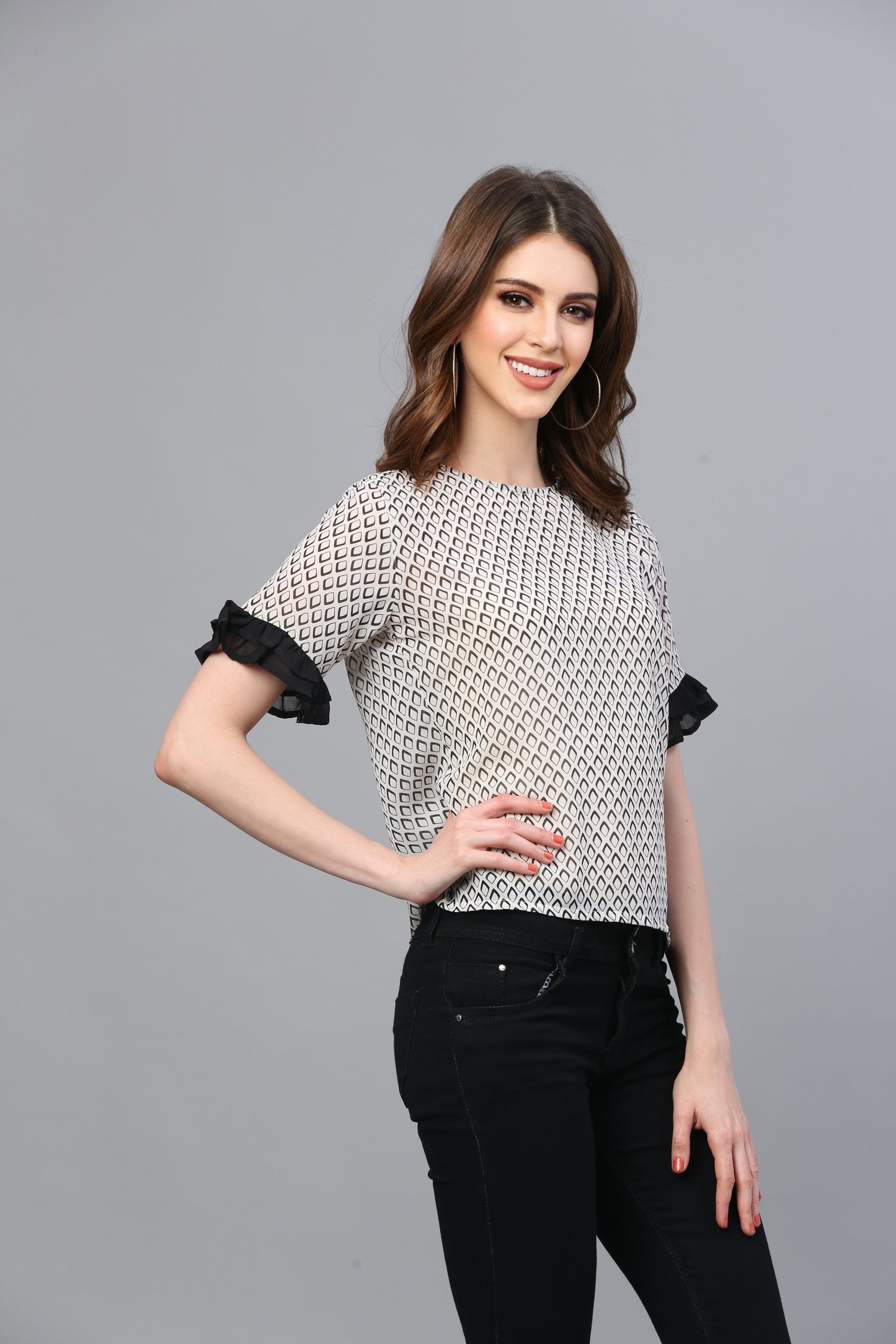 White Printed Georgette  Top