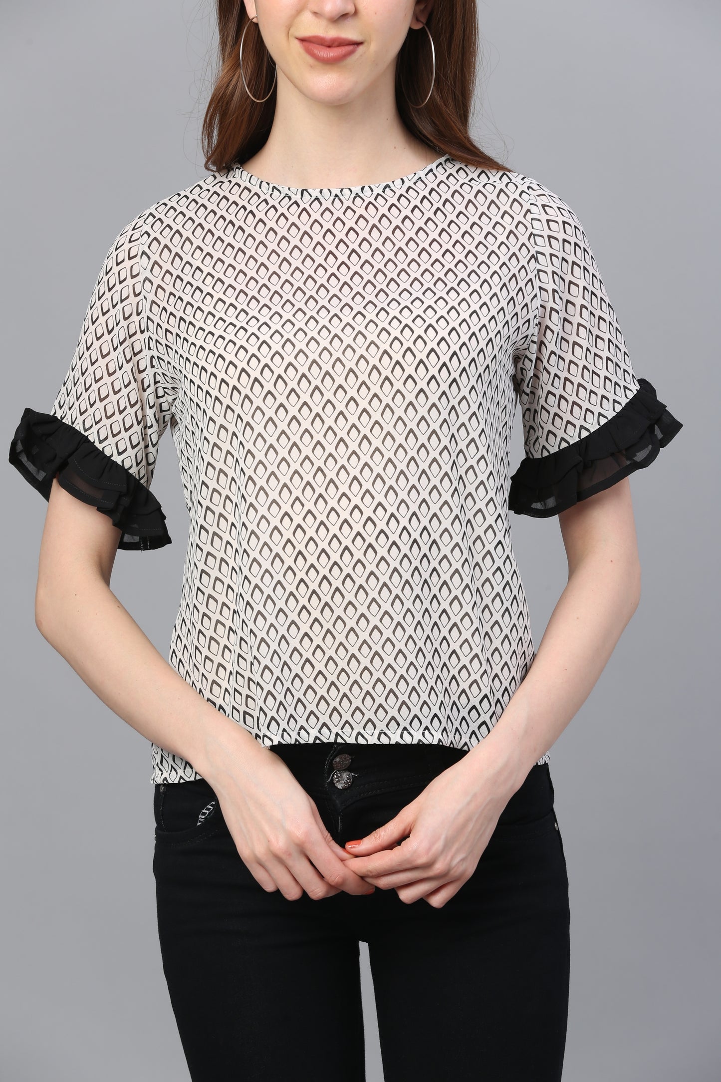 White Printed Georgette  Top